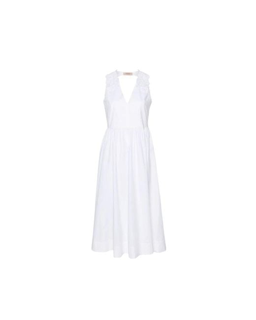 Twin Set White Klassisches kleid,ärmelloses langes kleid mit 3d-blumenstickerei