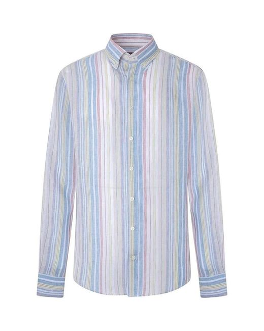 Hackett Overhemden ,Veelkleurig ,Linnen Pastel Linen Shirt in het Blue voor heren