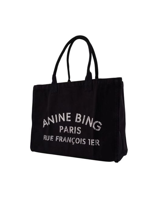 Anine Bing Black Schwarze Baumwoll Shopper Tasche