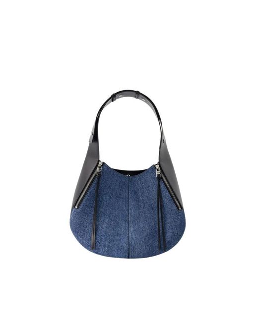 McQueen Blue Embroidery Detail Denim Shoulder Bag For
