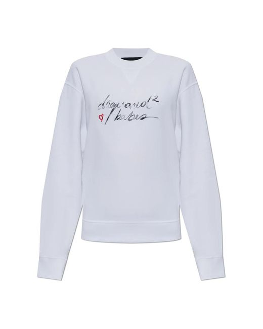 DSquared² Hoodies & Sweatvesten ,Wit ,Katoen Bedrukte Sweatshirt in het Blue