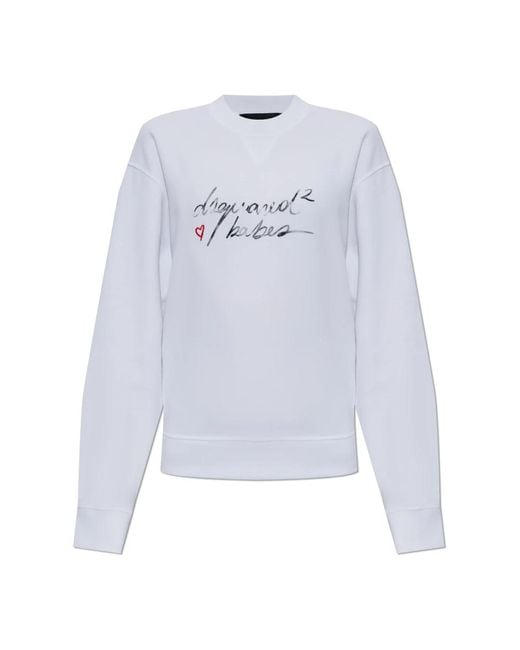 DSquared² Hoodies & Sweatvesten ,Wit ,Katoen Bedrukte Sweatshirt in het Blue
