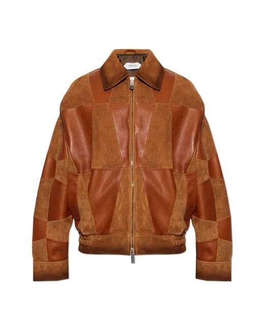 Leather Jackets Versace de color Brown