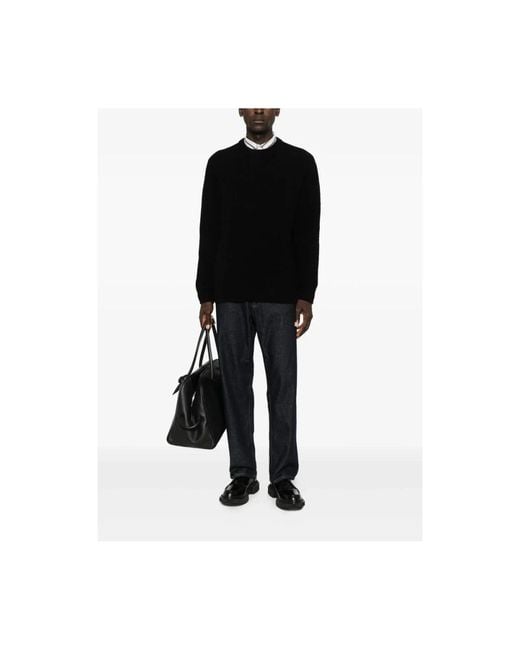 Round-Neck Knitwear Soft Goat de hombre de color Black