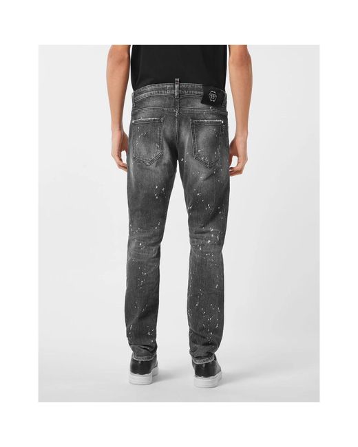 Philipp Plein Gray Straight Jeans for men