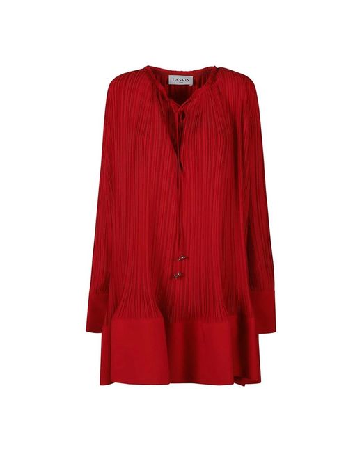 Long sleeve flare pleated dress di Lanvin in Red