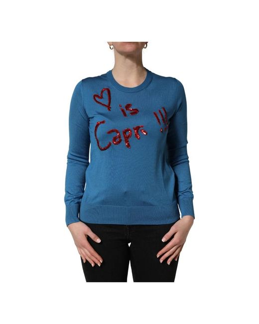 Dolce & Gabbana Blue Round-Neck Knitwear