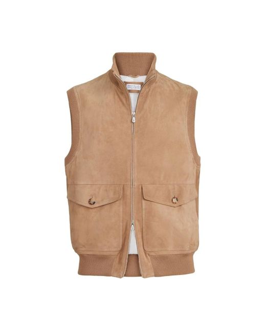 Brunello Cucinelli Jassen ,Bruin ,Suède Suède Gilet in het Brown voor heren