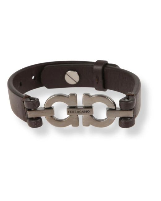 Ferragamo Accessoires ,Bruin ,Leer Double Gancini Armband in het Brown voor heren