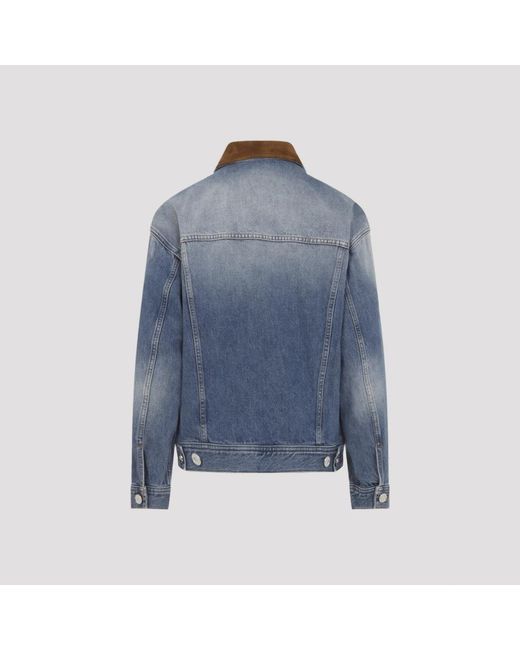 Versace Jassen ,Blauw ,Denim Denim Stone Wash Blouson in het Blue