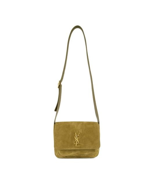 Saint Laurent Groene Suède Satchel Tas Met Klep in het Natural