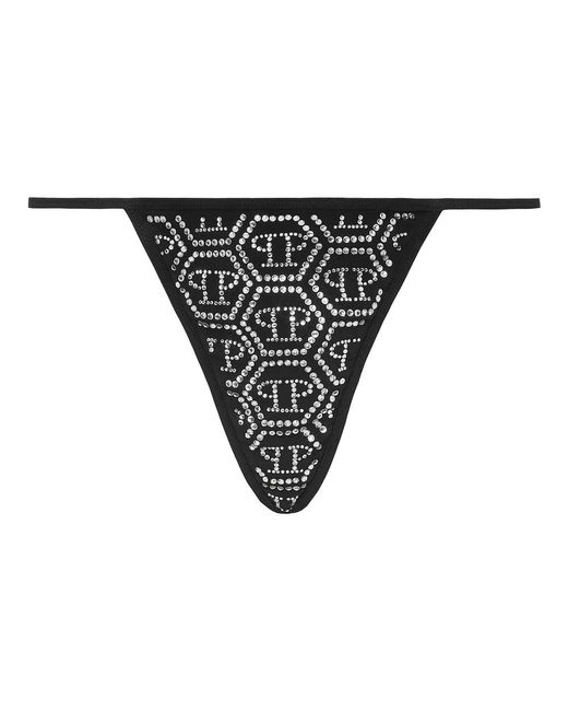 Philipp Plein Ondergoed ,Zwart ,Polyester Thong All Over Pp in het Black