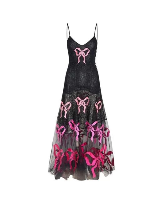 LoveShackFancy Purple Schleifenbesticktes spitzen-midi-kleid