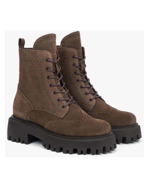 ESTRO Brown Velours Stiefeletten