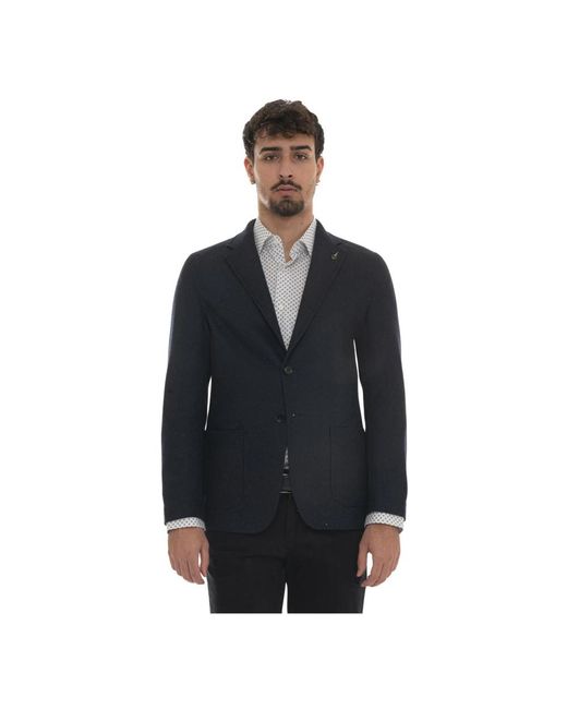 Paoloni Jassen ,Blauw ,Wol Jasje Zonder Voering, Gedestructureerd in het Black voor heren