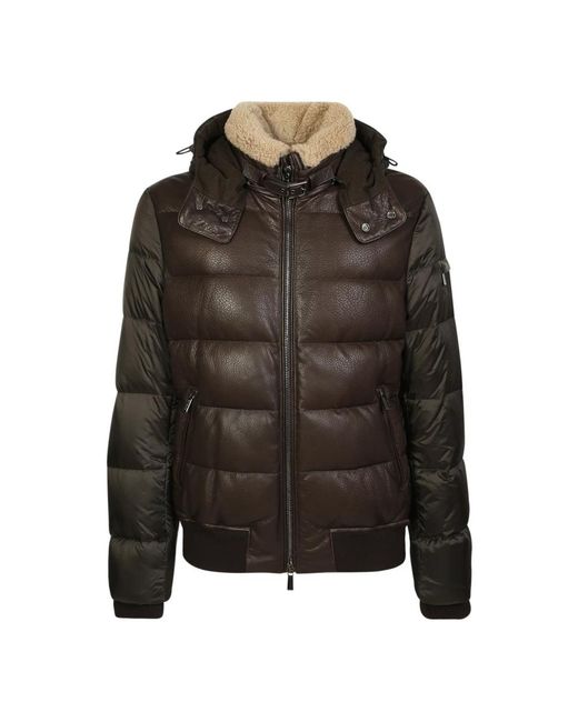 Moorer Jassen ,Bruin ,Bruin Leren Donsjack Aw 23 in het Black voor heren