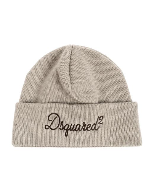 DSquared² Accessoires ,Grijs ,Wol Wollen Muts Met Geborduurd Logo in het Natural voor heren