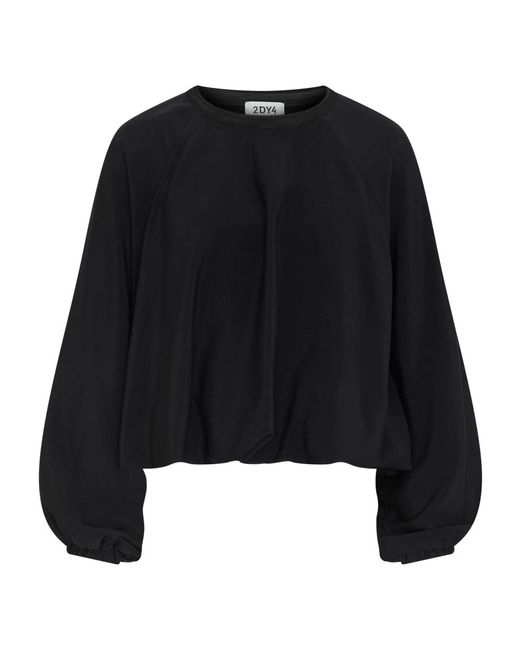 Drykorn Overhemden ,Zwart ,Katoen Blouse Met Ronde Hals En Relaxte Pasvorm, Ballonzoom En Ballonmouwen in het Black