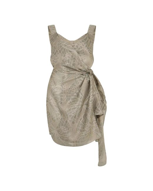 Alberta Ferretti Korte Jurk Met Knoop Aan De Taille in het Gray