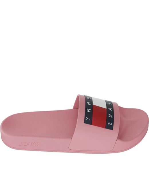 Tommy Hilfiger Pink Rosa flag pool slides flip flops