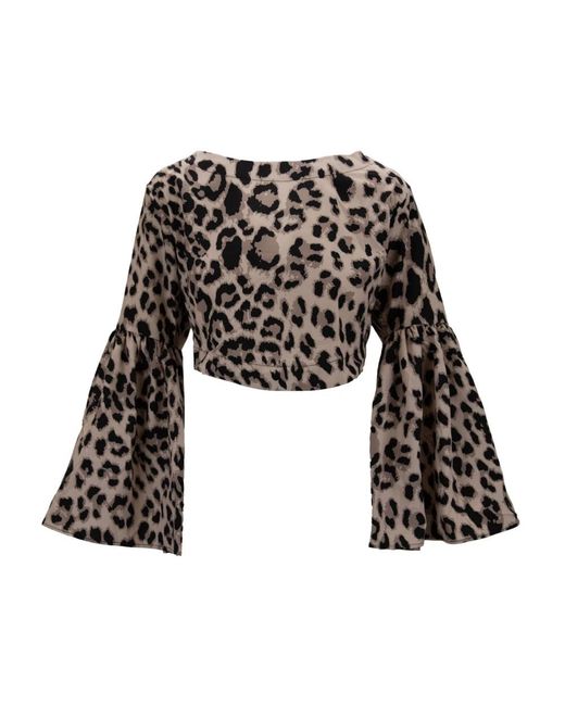 ME FUI Overhemden ,Bruin ,Polyester Crop Top Met Lange Mouwen En Dierenprint in het Black