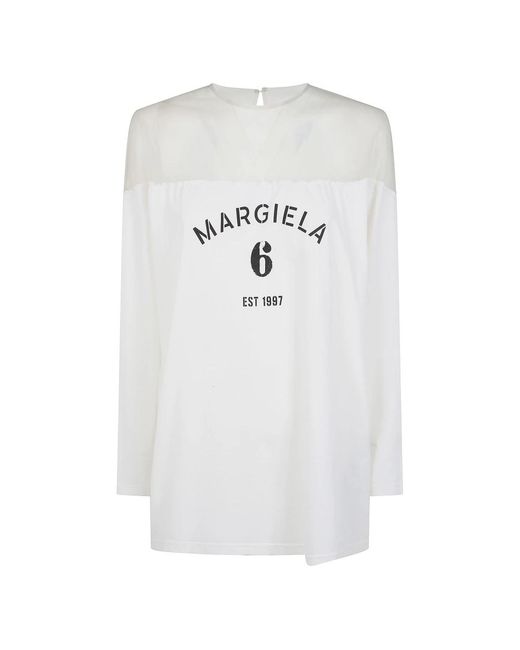 MM6 by Maison Margiela White Long Sleeve T-Shirts