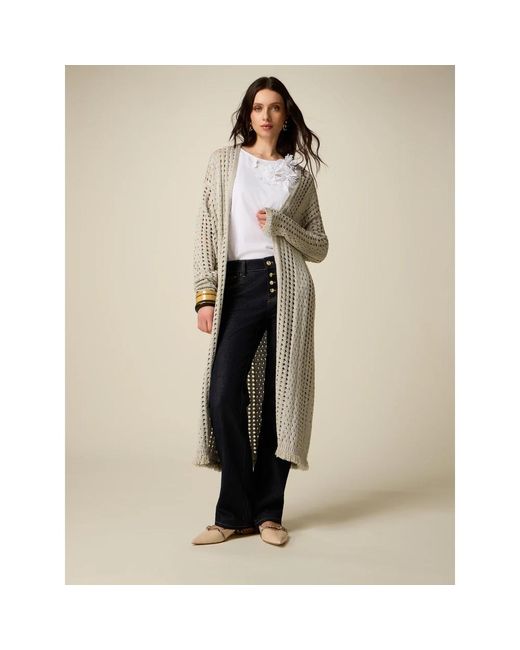 Oltre Maxi Openwork Lurex Cardigan in het White
