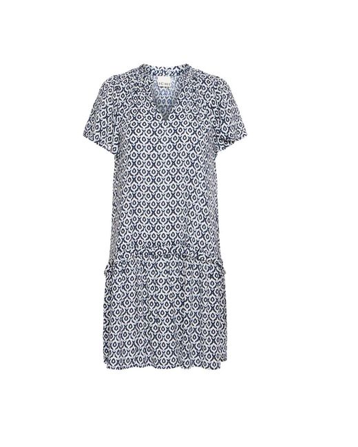 Ichi Gray Eclipse Ikat Tile Kleid Mit Volant