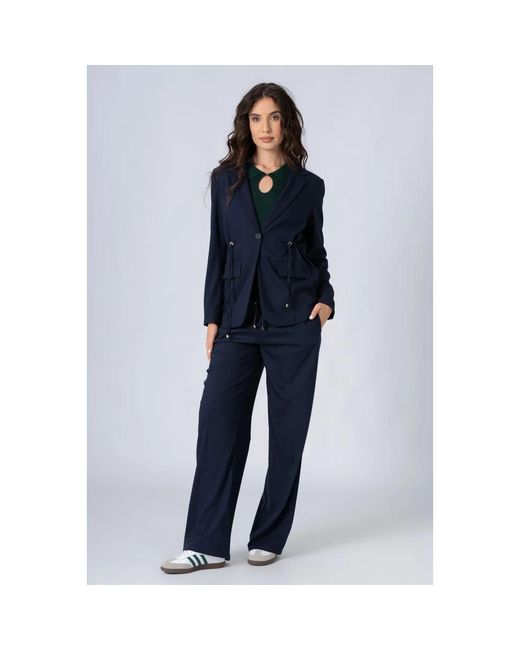 Kocca Jassen ,Blauw ,Leer Relaxed Fit Jacket Met Taillekoord in het Blue