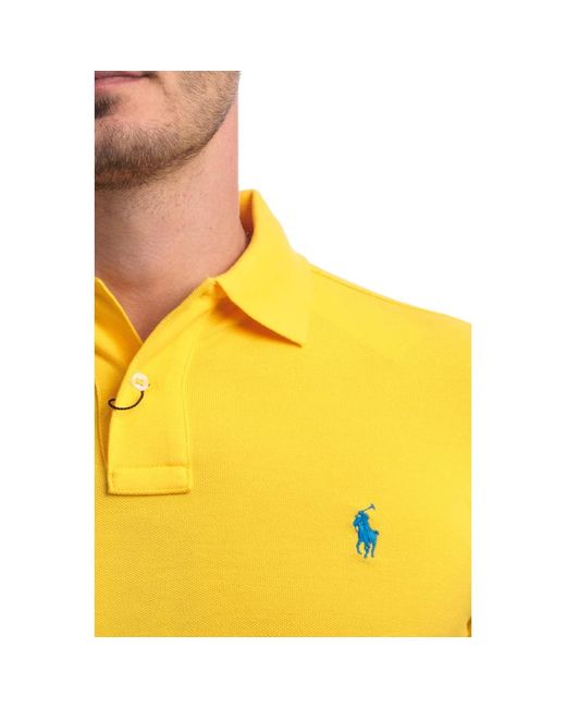 Polo Ralph Lauren Schmale baumwoll-polohemd in Yellow für Herren