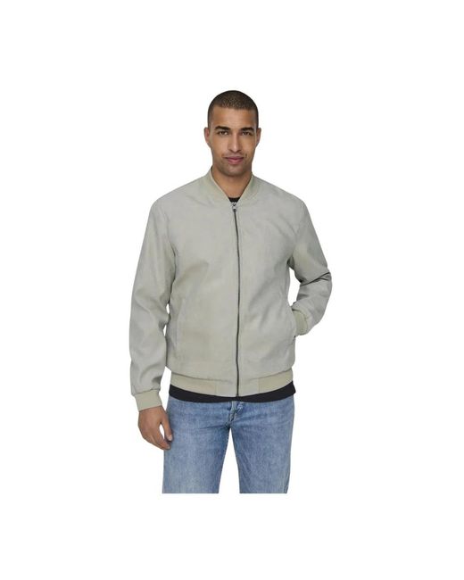 Only & Sons Gray Bomber Jackets for men