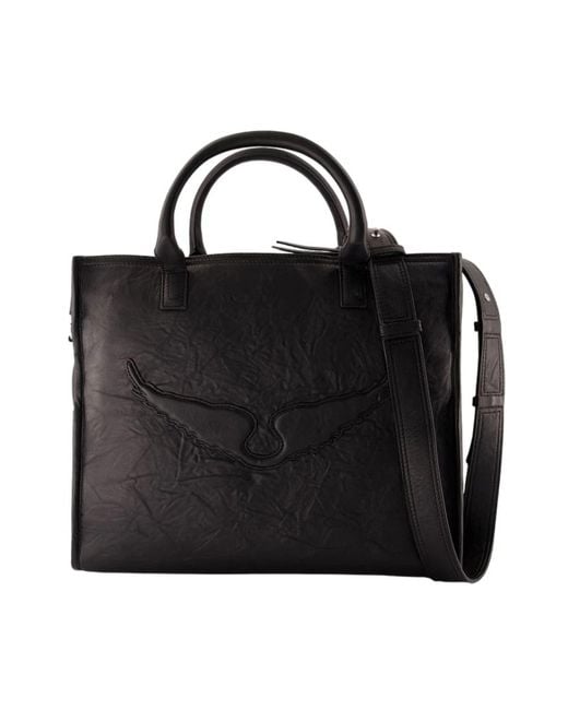 Zadig & Voltaire Zwarte Leren Shopper Tas Met Engelen Vleugels in het Black