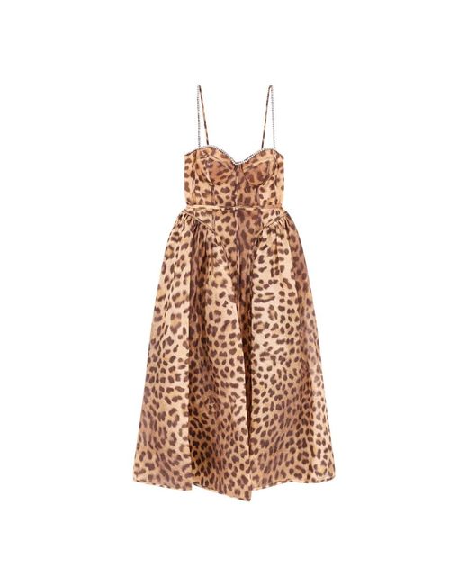 Abito midi in lino e seta animalier di Zimmermann in Brown