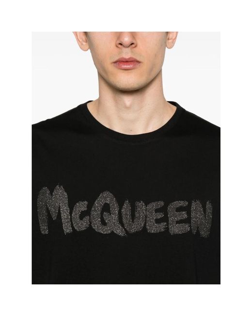 Alexander McQueen Glitter logo print crew neck t-shirt in Black für Herren