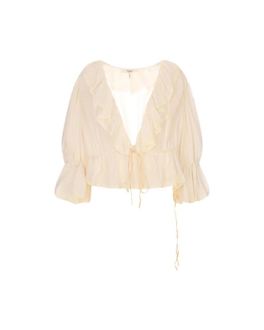 Chloé Cropped Top Met Ruches En V-Hals in het Natural