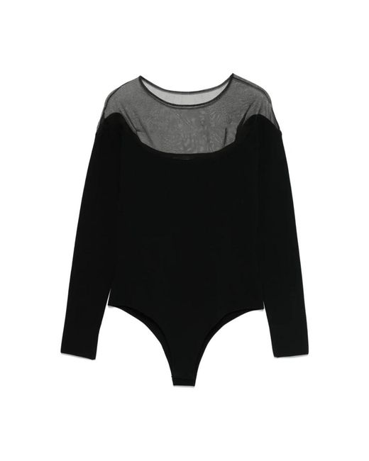 Mugler Tops ,Zwart ,Polyester Stijlvolle Bodysuit Met Lange Mouwen in het Black