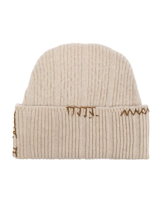 Marni Accessoires ,Wol Wollen Muts Met Stiksels in het Natural voor heren