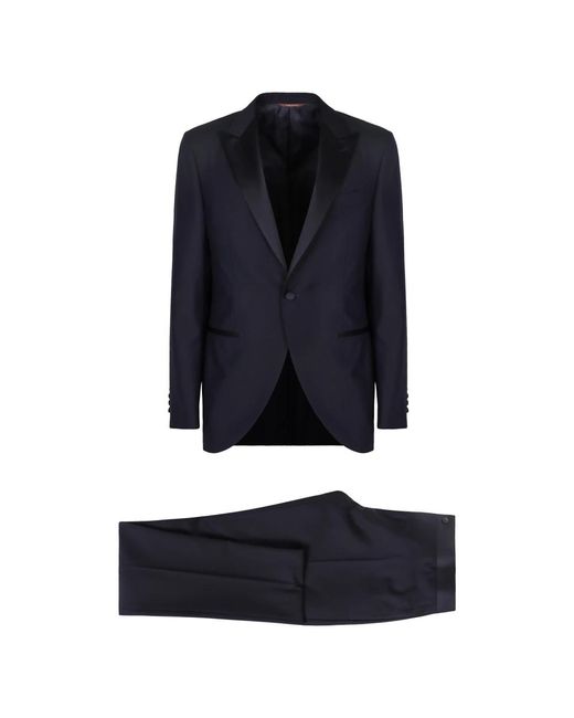 Canali Kostuums ,Blauw ,Wol Wollen Pak Met Satijnen Reverskraag in het Blue voor heren