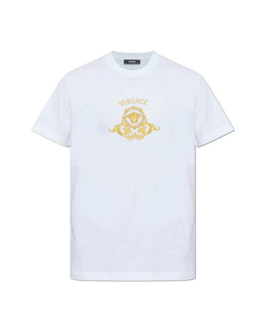 Versace Tops ,Wit ,Katoen Gedrukte Slim T-Shirt Van Katoenjersey in het White voor heren