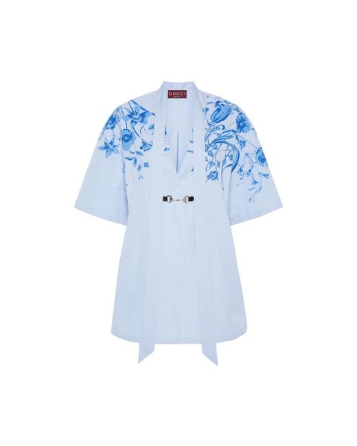 Gucci Cornflower Blue Printed V-Neck Tee