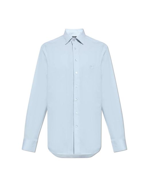 Etro Overhemden ,Blauw ,Katoen Overhemd Met Geborduurd Logo in het Blue voor heren
