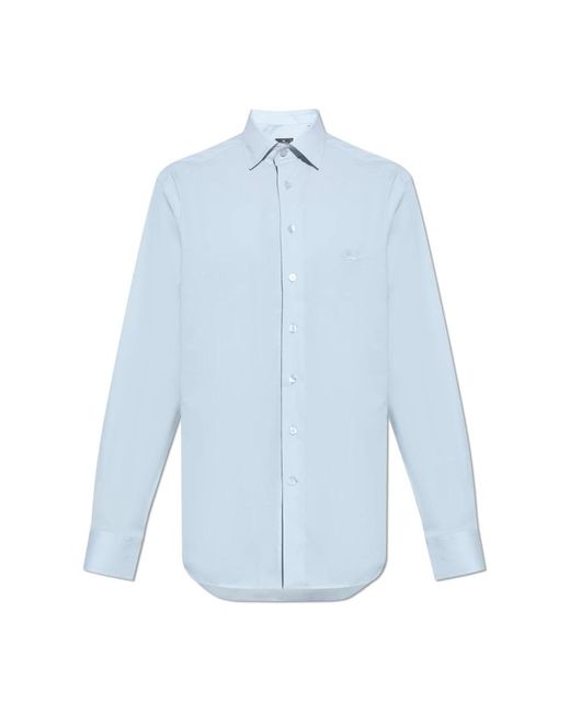 Etro Overhemden ,Blauw ,Katoen Overhemd Met Geborduurd Logo in het Blue voor heren