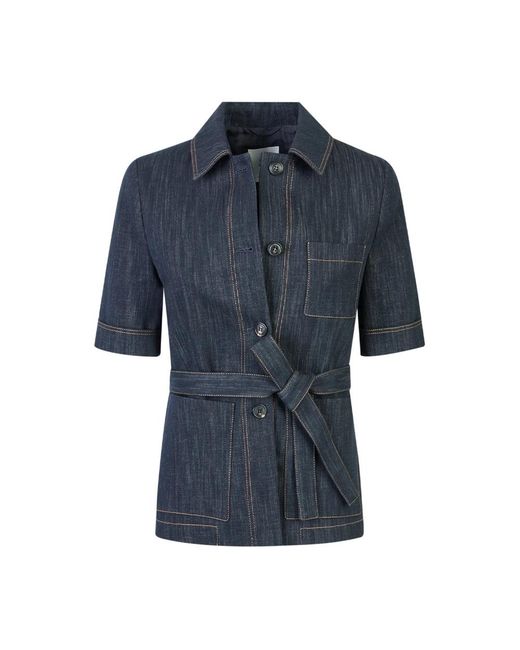 Eleventy Jassen ,Blauw ,Katoen Jacket Met Korte Mouwen in het Blue