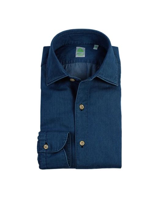 Finamore 1925 Blue Denim Shirts for men