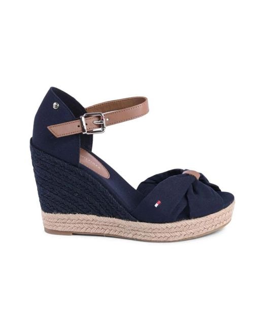 Tommy Hilfiger Blue Blaue Keil Espadrille Sandalen Geknotete Zehe