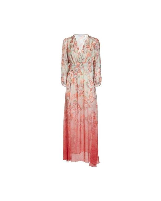 Guess Kleedjes ,Veelkleurig ,Bloemen V-Hals 3/4 Mouw Jurk in het Pink