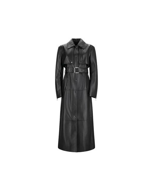 Sportmax Black Belted Leather Coat