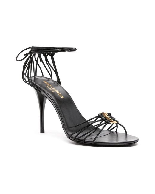 SL PEARL HIGH HEEL SANDALS BLACK CALFSKIN