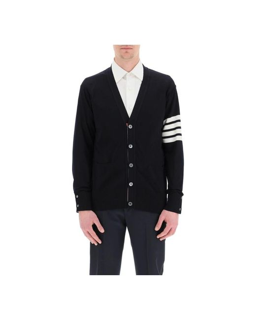 Cardigan in lana merino a 4 strisce di Thom Browne in Black da Uomo