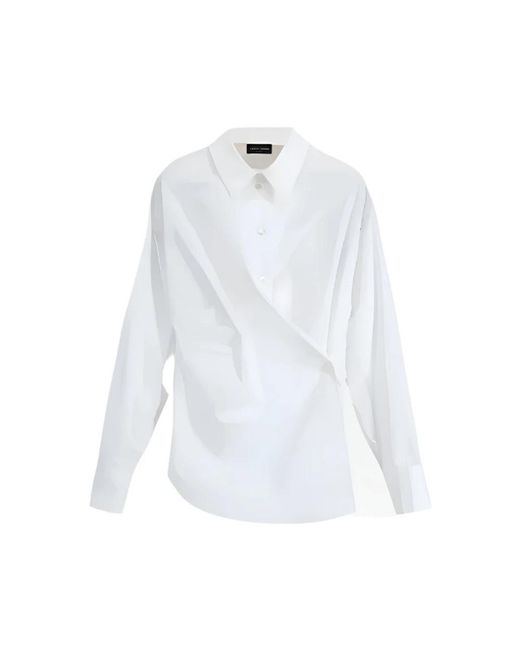 Roberto Collina Overhemden ,Wit ,Katoen Asymmetrisch Gedrapeerd Shirt in het White